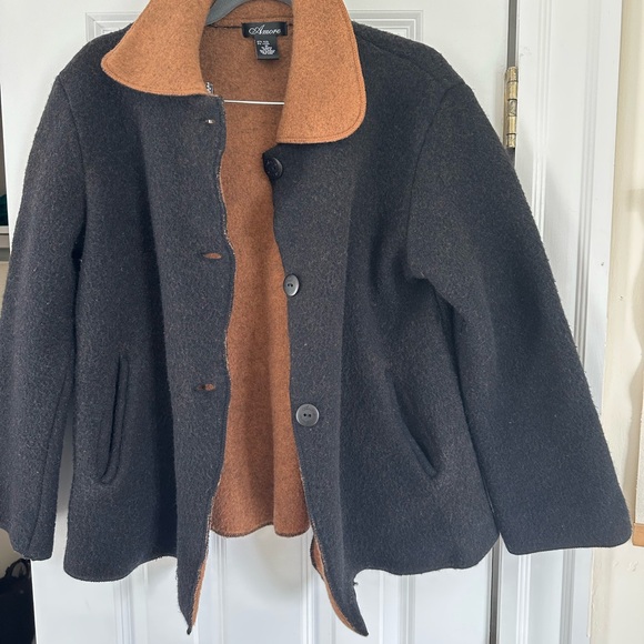 Amore Black and Brown Wool Coat - Picture 1 of 3